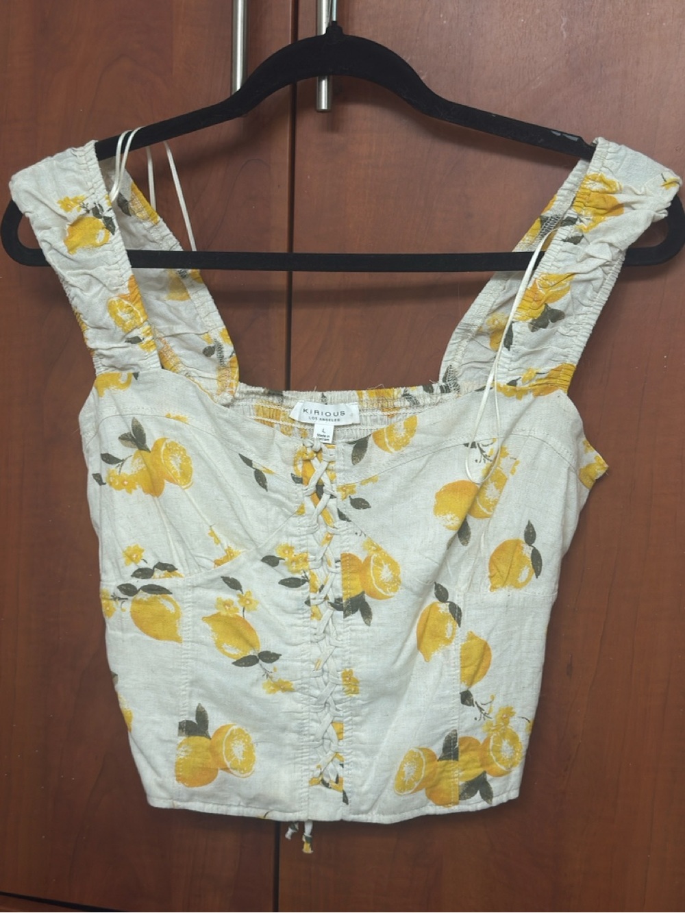 Lemon Print Tie-Front Crop Top - Yellow